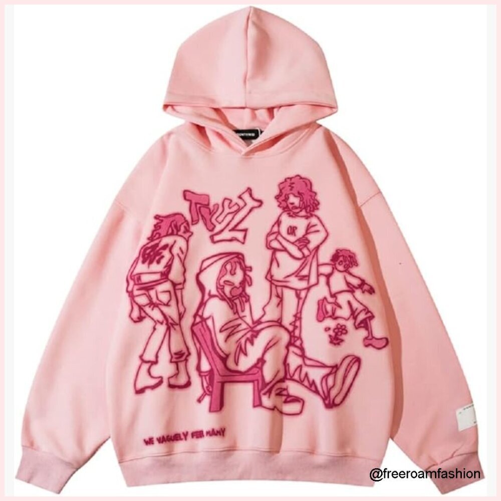 Oversized Cropped Hoodie with Graphic Print, Zipper Closure, Relaxed Fit